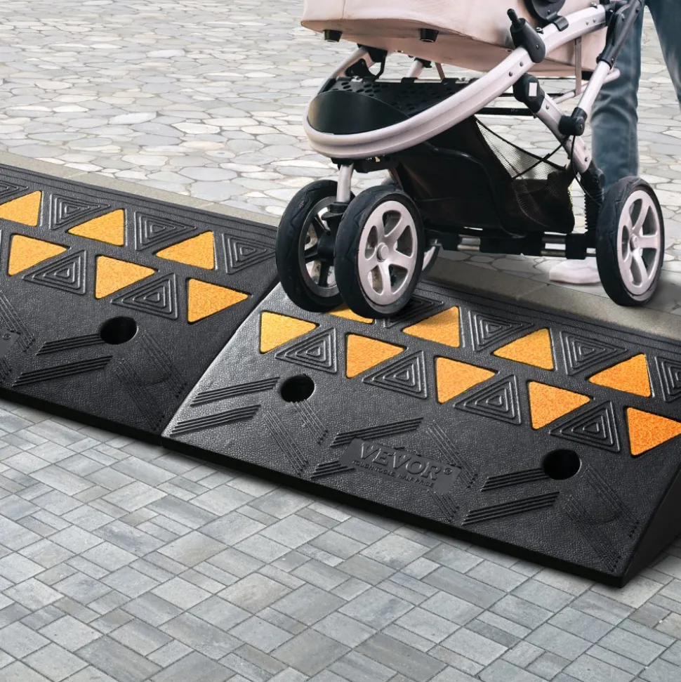 VEVOR Rubber Curb Ramp 2 Pack, 4.3" Rise Height Heavy-Duty 33069 lbs/15 T Capacity Threshold Ramps, Driveway Ramps with Stable Grid Structure for Cars, Wheelchairs, Bikes, Motorcycles