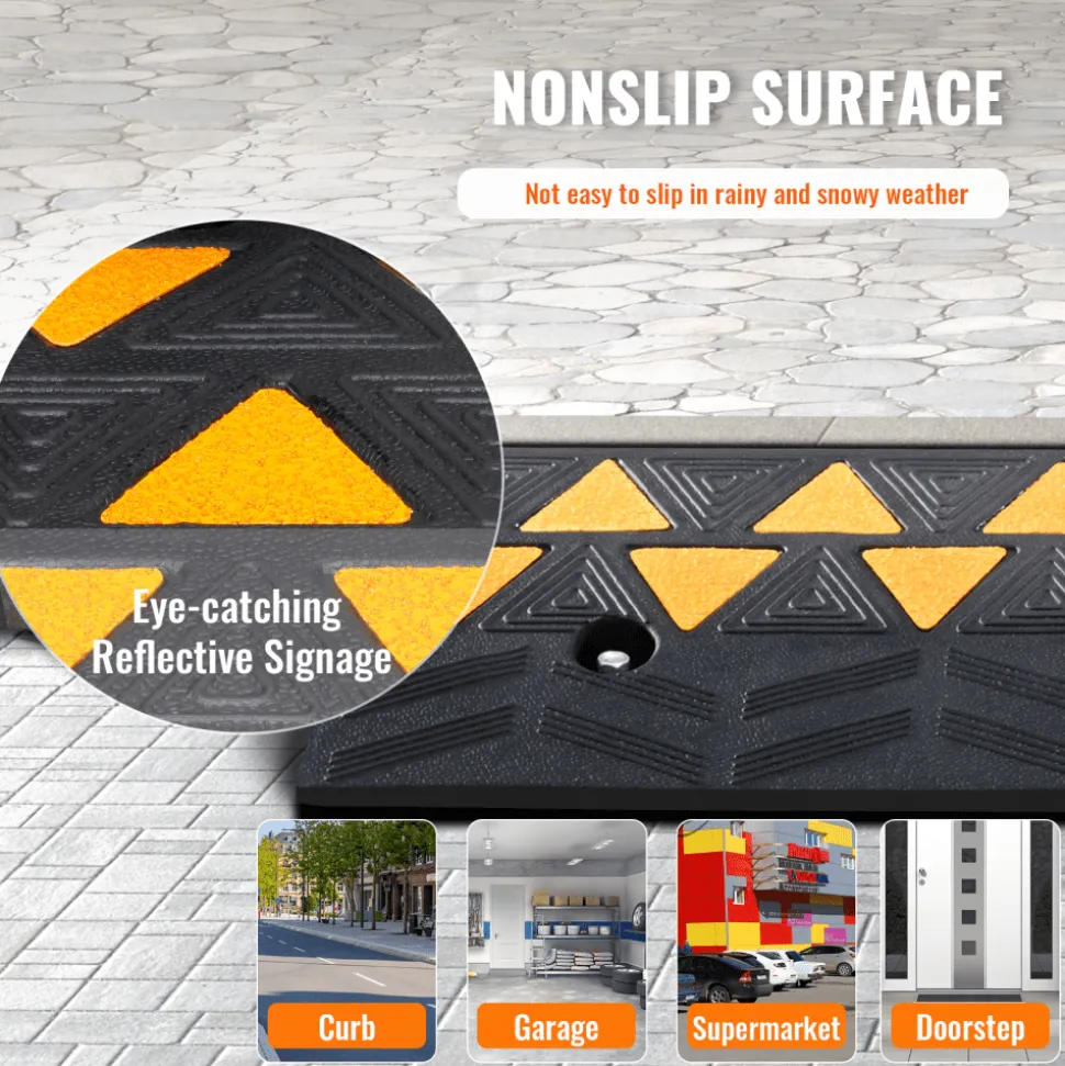 VEVOR Rubber Curb Ramp 3.7" Rise Height Sidewalk Curb Ramp, 10" Width 39.4" Length Driveway Ramp for Curb, 15T Heavy Duty Rubber Ramp for Forklifts, Trucks, Buses, Cars, Wheelchairs, Bikes
