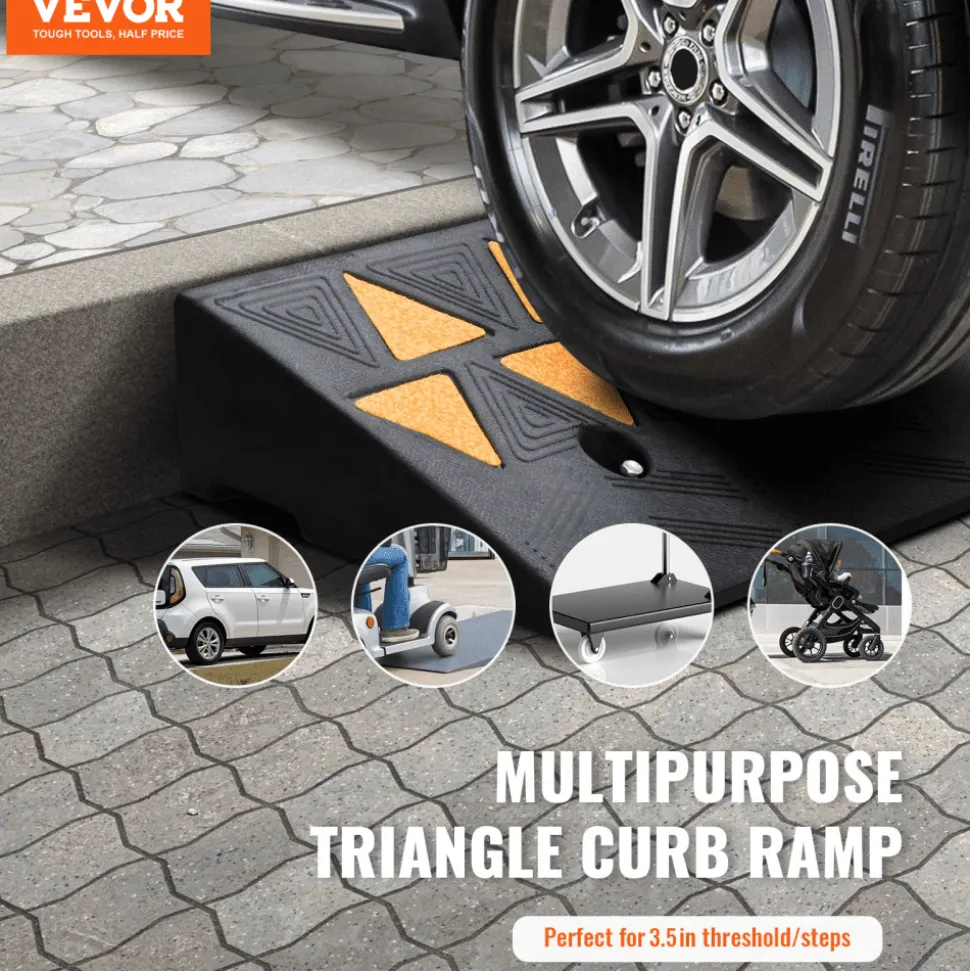 VEVOR Rubber Curb Ramp 3.7" Rise Height Sidewalk Curb Ramp, 10" Width 39.4" Length Driveway Ramp for Curb, 15T Heavy Duty Rubber Ramp for Forklifts, Trucks, Buses, Cars, Wheelchairs, Bikes
