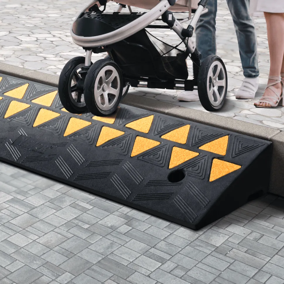 VEVOR Rubber Curb Ramp 3.7" Rise Height Sidewalk Curb Ramp, 10" Width 39.4" Length Driveway Ramp for Curb, 15T Heavy Duty Rubber Ramp for Forklifts, Trucks, Buses, Cars, Wheelchairs, Bikes