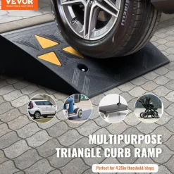 VEVOR Rubber Curb Ramp 4.25" Rise Height Sidewalk Curb Ramp, 11.8" Width 19.7" Length Driveway Ramp for Curb, 15T Heavy Duty Rubber Ramp for Forklifts, Trucks, Buses, Cars, Wheelchairs, Bikes