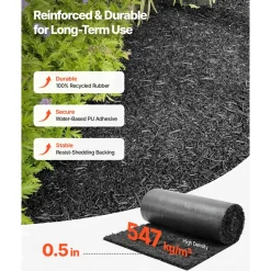 VEVOR Rubber Mulch Mat Roll, 2 Rolls 96 x 24 in Recycled Rubber Mulch Mat, 0.5 Thick Cuttable, Reduced Weed Growth, Natural-Looking Weed Barrier Mat, Permanent Walkway Pathway for Landscaping