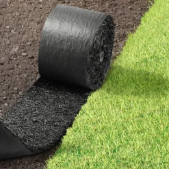 VEVOR Rubber Mulch Mat Roll, 2 Rolls 140 x 4.5 in, Recycled Rubber Permanent Mulch Edging Border, Natural-Looking Flower Barrier with Stakes, 0.5 in Thick Cuttable Garden Edgings for Landscaping