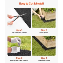 VEVOR Rubber Mulch Mat Roll, 6 Rolls 120 x 4.5 in, Recycled Rubber Permanent Mulch Edging Border, Natural-Looking Flower Barrier with Stakes, 0.5 in Thick Cuttable Garden Edgings for Landscaping