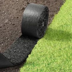 VEVOR Rubber Mulch Mat Roll, 6 Rolls 120 x 4.5 in, Recycled Rubber Permanent Mulch Edging Border, Natural-Looking Flower Barrier with Stakes, 0.5 in Thick Cuttable Garden Edgings for Landscaping