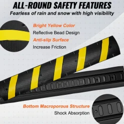 VEVOR 72'' Rubber Speed Bump, Dual Channel, Supports up to 22000 lbs, Durable Traffic Speed Hump with Bright Yellow Reflective Strip, Includes 4 Expansion Screws & Drill for Asphalt, Concrete, Grav