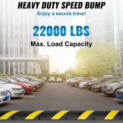 VEVOR 72'' Rubber Speed Bump, Dual Channel, Supports up to 22000 lbs, Durable Traffic Speed Hump with Bright Yellow Reflective Strip, Includes 4 Expansion Screws & Drill for Asphalt, Concrete, Grav