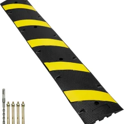 VEVOR 72'' Rubber Speed Bump, Dual Channel, Supports up to 22000 lbs, Durable Traffic Speed Hump with Bright Yellow Reflective Strip, Includes 4 Expansion Screws & Drill for Asphalt, Concrete, Grav