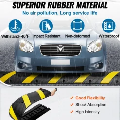 VEVOR 72'' Rubber Speed Bump, Dual Channel, Supports up to 22000 lbs, Durable Traffic Speed Hump with Bright Yellow Reflective Strip, Includes 4 Expansion Screws & Drill for Asphalt, Concrete, Grav