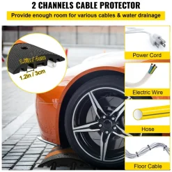 VEVOR Rubber Speed Control Hump, Dual Channel, 2 Units, 72.8" Length, Supports Up to 22000 LBS, Dimensions 72.8 x 12.2 x 2.2, Suitable for Asphalt, Concrete, and Gravel Surfaces - 6 Feet