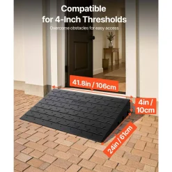 VEVOR Rubber Threshold Ramp, 4" Rise Threshold Ramp Doorway, 3 Channels Cord Cover Rubber Solid Threshold Ramp, Rubber Angled Entry Rated 2200 Lbs Load Capacity for Wheelchair and Scooter