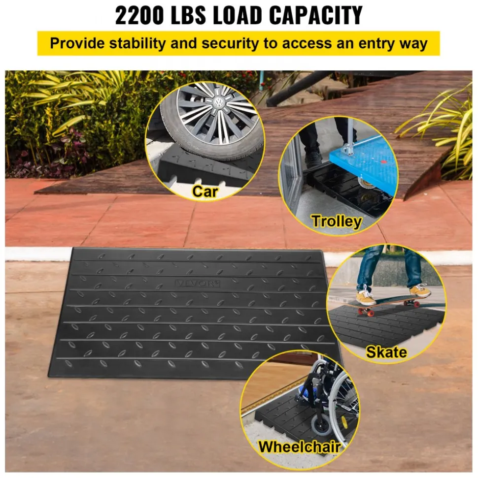 VEVOR Rubber Threshold Ramp, 2.6" Rise Threshold Ramp Doorway, 3 Channels Cord Cover Rubber Solid Threshold Ramp, Rubber Angled Entry Rated 2202 Lbs Load Capacity for Wheelchair and Scooter