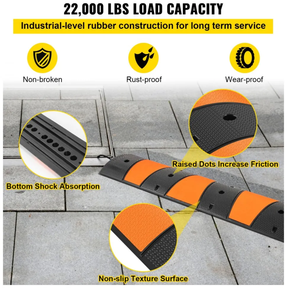 VEVOR Rubber Traffic Calming Device, Single Unit with Dual Channels, 72" Length Modular Design Supports Up to 22000 LBS, Dimensions 72.8 x 12.2 x 2.2, Suitable for Asphalt, Concrete, and Gravel Sur
