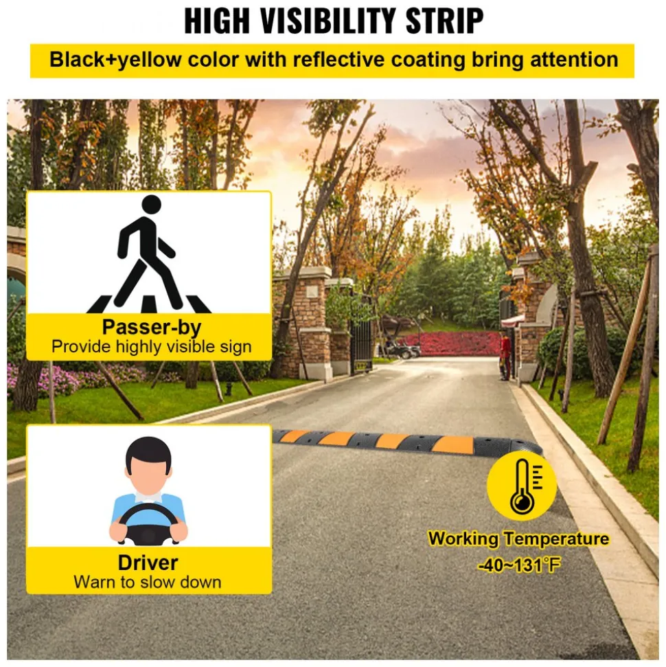 VEVOR Rubber Traffic Calming Device, Single Unit with Dual Channels, 72" Length Modular Design Supports Up to 22000 LBS, Dimensions 72.8 x 12.2 x 2.2, Suitable for Asphalt, Concrete, and Gravel Sur