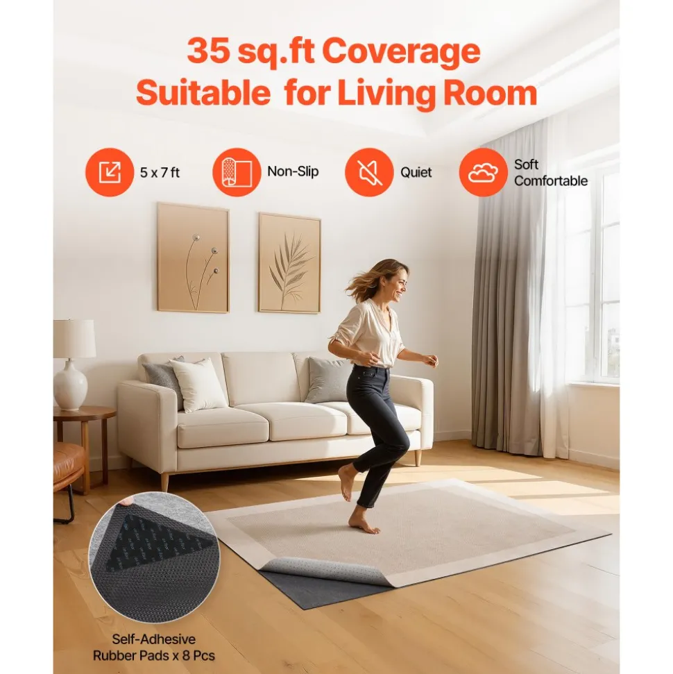 VEVOR Rug Pad 5 x 7 ft, Non-slip Carpet Area Pad, Rug Mat Padding with Dual Surface Felt Cushion & Rubber Gripper, Hardwood Floor Protection for All Floors, Finishes, Keeps Carpets in Place