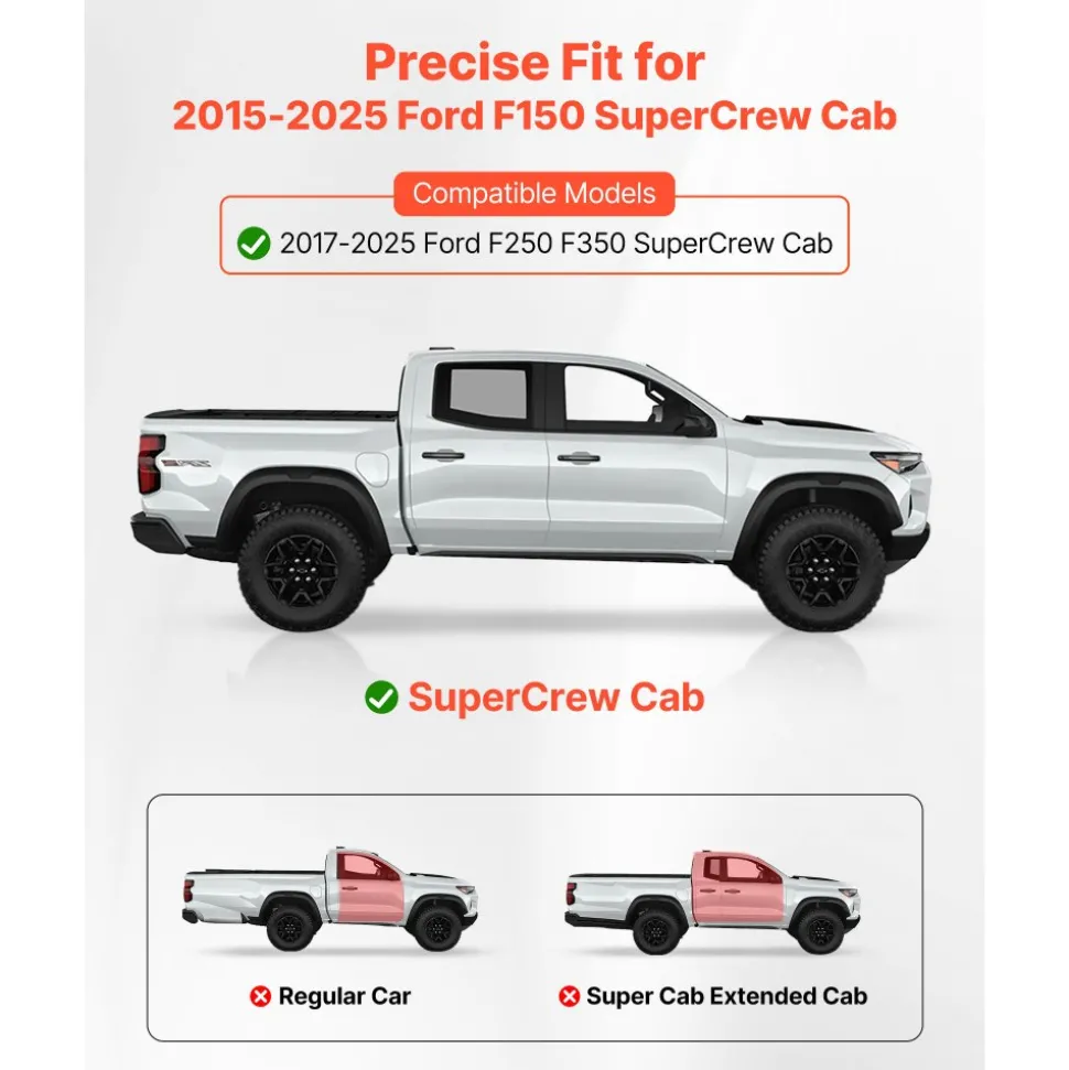 VEVOR Running Boards, 6 Inches Side Steps Compatible with 2015-2025 Ford F150 SuperCrew Cab, 2017-2025 Ford F150 SuperCrew Cab, Black Carbon Steel Nerf Bars, 550 lbs Load Capacity, Non-Slip Surface
