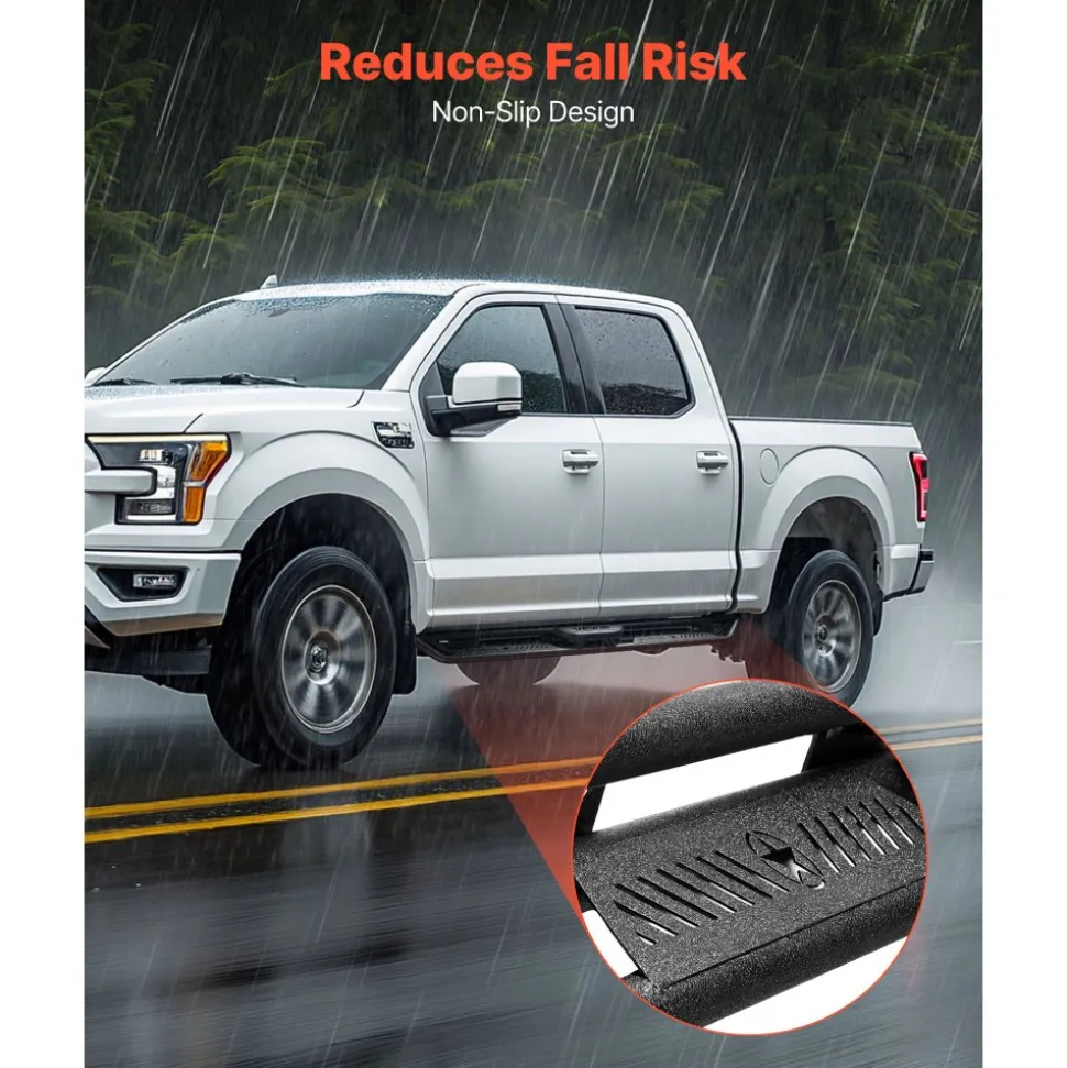 VEVOR Running Boards, 6 Inches Side Steps Compatible with 2015-2025 Ford F150 SuperCrew Cab, 2017-2025 Ford F150 SuperCrew Cab, Black Carbon Steel Nerf Bars, 550 lbs Load Capacity, Non-Slip Surface