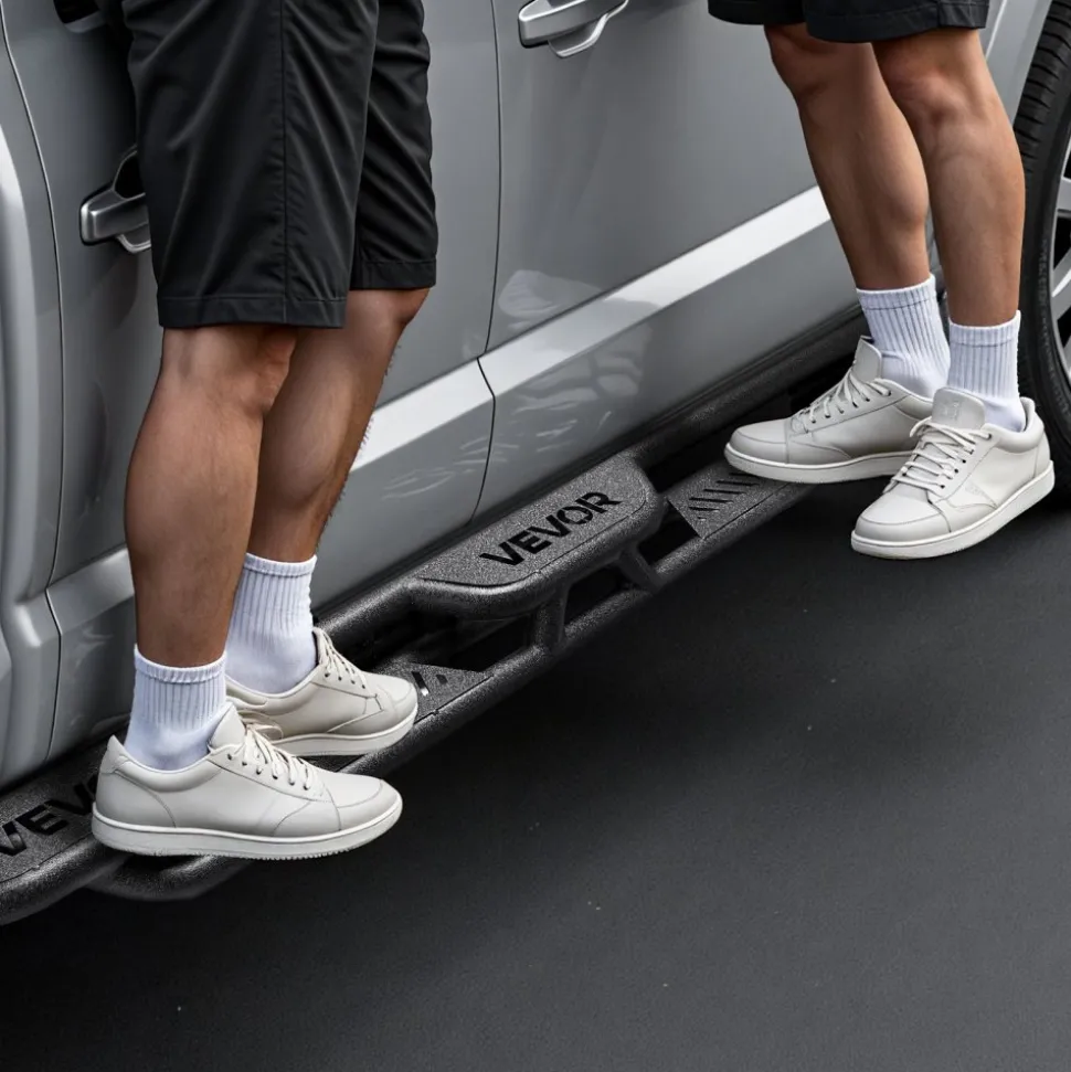 VEVOR Running Boards, 6 Inches Side Steps Compatible with 2024-2025 Toyota Tacoma Double Cab, Black Carbon Steel Nerf Bars, 550 lbs Load Capacity, Wide Non-Slip Hollow Surface with Rustproof Coating