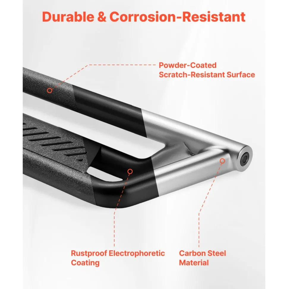 VEVOR Running Boards, 6 Inches Side Steps Compatible with 2024-2025 Toyota Tacoma Double Cab, Black Carbon Steel Nerf Bars, 550 lbs Load Capacity, Wide Non-Slip Hollow Surface with Rustproof Coating