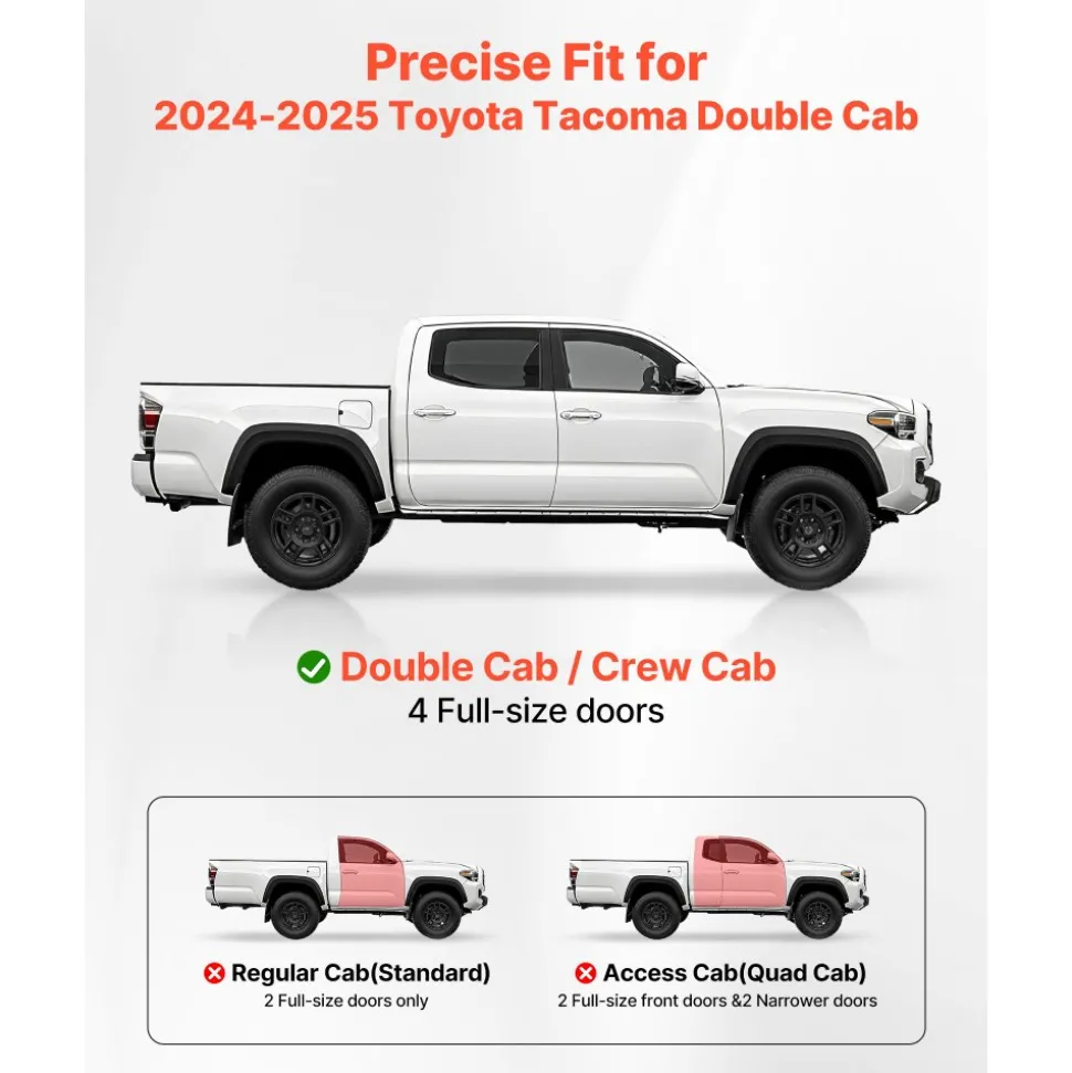 VEVOR Running Boards, 6 Inches Side Steps Compatible with 2024-2025 Toyota Tacoma Double Cab, Black Carbon Steel Nerf Bars, 550 lbs Load Capacity, Wide Non-Slip Hollow Surface with Rustproof Coating