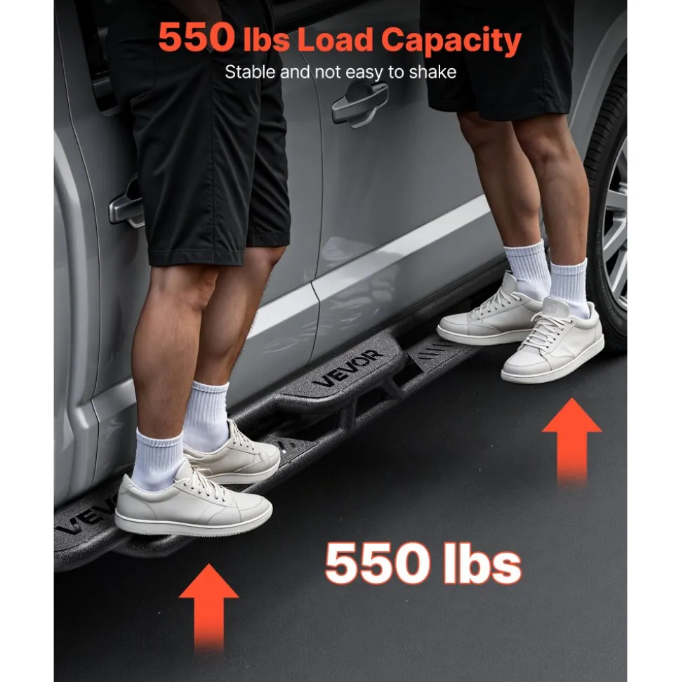 VEVOR Running Boards, 6 Inches Side Steps Compatible with 2024-2025 Toyota Tacoma Double Cab, Black Carbon Steel Nerf Bars, 550 lbs Load Capacity, Wide Non-Slip Hollow Surface with Rustproof Coating
