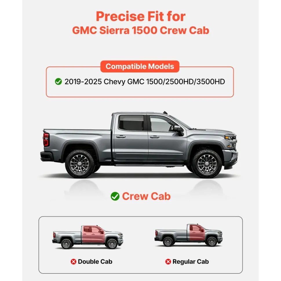 VEVOR Running Boards, 4 Inches Side Steps Compatible with 2015-2025 Chevy Colorado/GMC Canyon Crew Cab, Black Carbon Steel Nerf Bars, 550 lbs Load Capacity, Non-Slip Surface with Rustproof Coating