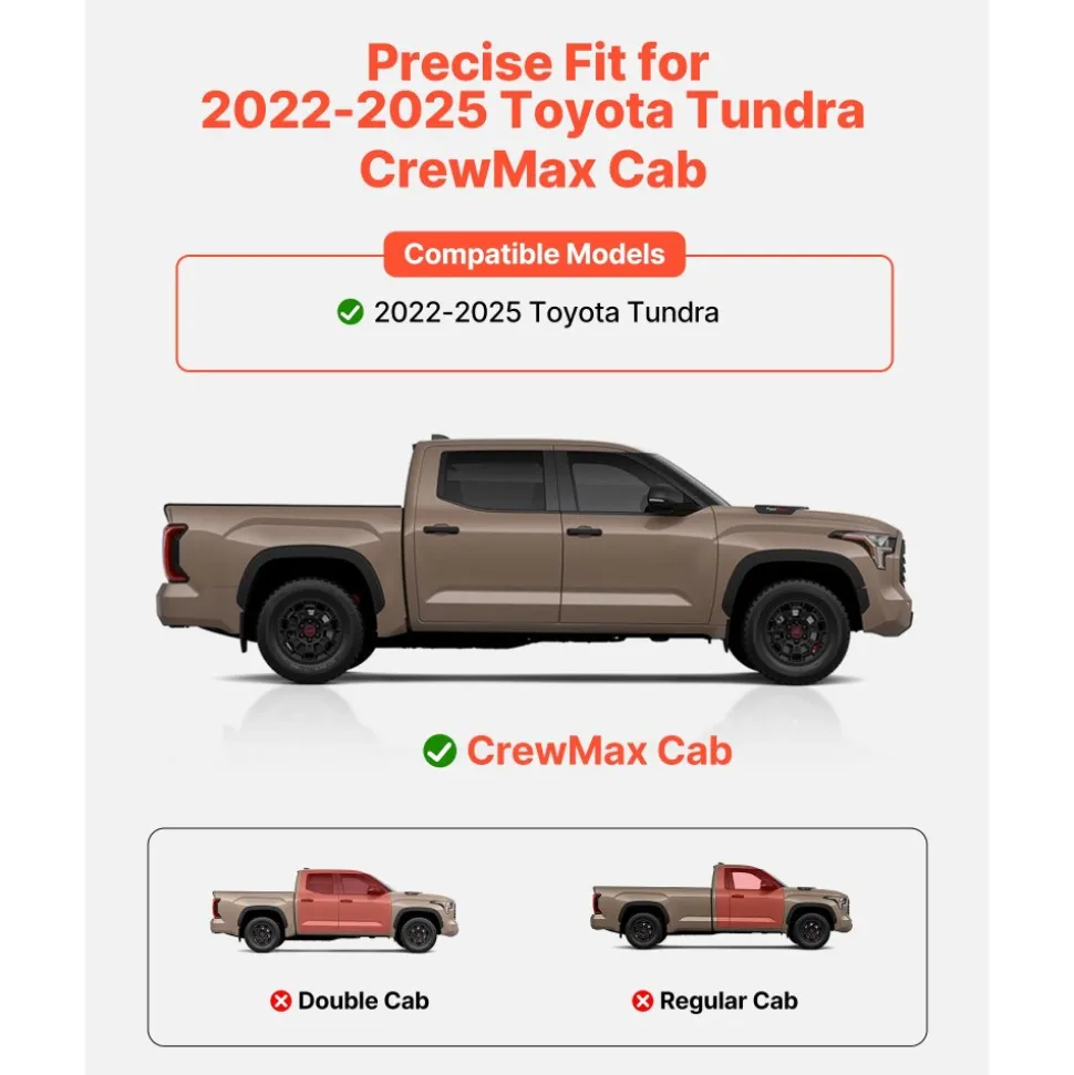 VEVOR Running Boards, 6 Inches Side Steps Compatible with 2022-2025 Toyota Tundra CrewMax Cab, Black Carbon Steel Nerf Bars, 550 lbs Load Capacity, Wide Non-Slip Hollow Surface with Rustproof Coating