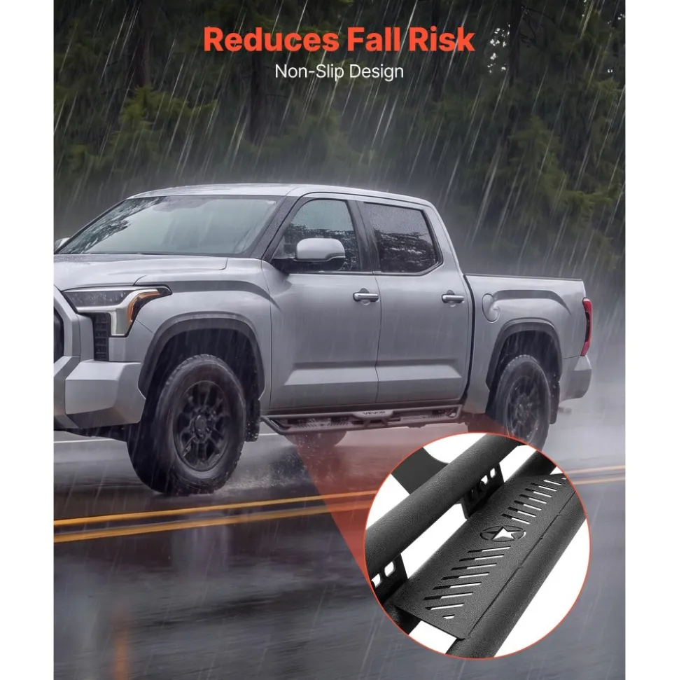 VEVOR Running Boards, 6 Inches Side Steps Compatible with 2022-2025 Toyota Tundra CrewMax Cab, Black Carbon Steel Nerf Bars, 550 lbs Load Capacity, Wide Non-Slip Hollow Surface with Rustproof Coating