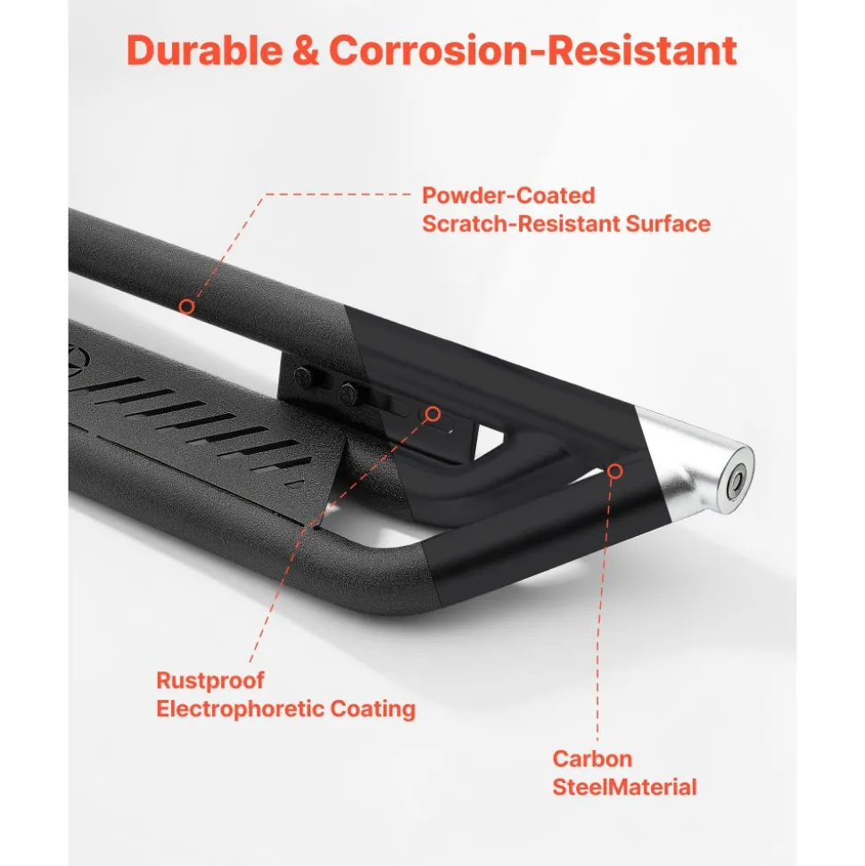 VEVOR Running Boards, 6 Inches Side Steps Compatible with 2022-2025 Toyota Tundra CrewMax Cab, Black Carbon Steel Nerf Bars, 550 lbs Load Capacity, Wide Non-Slip Hollow Surface with Rustproof Coating