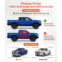 VEVOR Running Boards, 6 Inches Side Steps Compatible with 2009-2018 Dodge Ram 1500 Crew Cab, 2010-2025 Dodge Ram 2500 3500 Crew Cab(Not Fit 2019-2025 Ram 1500 New Body), Wide Non-Slip Black Carbon Steel Nerf Bars, 550 lbs Load Capacity