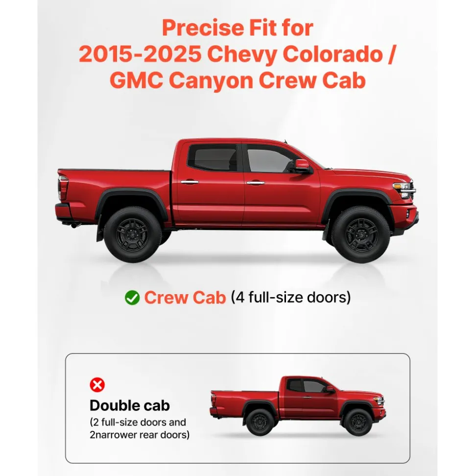 VEVOR Running Boards, 6 Inches Side Steps Compatible with 2015-2025 Chevy Colorado/GMC Canyon Crew Cab, Black Carbon Steel Nerf Bars, 550 lbs Load Capacity, Non-Slip Hollow Surface Rustproof Coating
