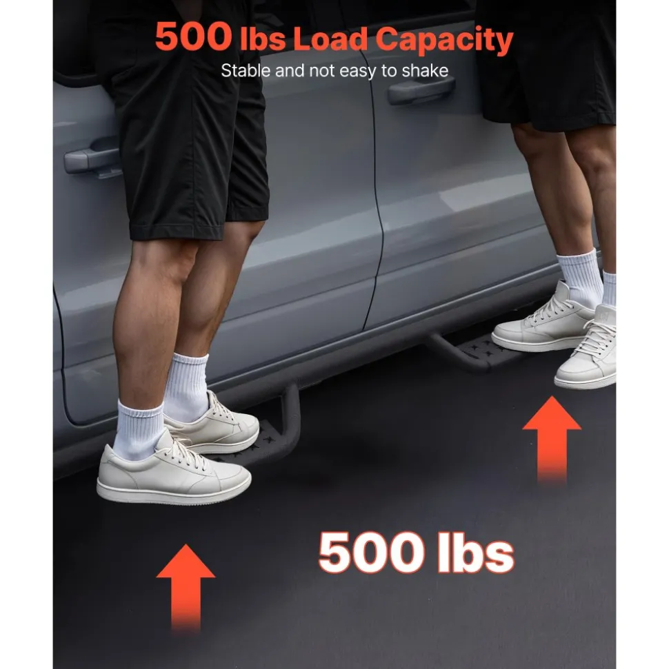 VEVOR Running Boards, 4 Inches Side Steps Compatible with 2024-2025 Toyota Tacoma Double Cab, Black Carbon Steel Nerf Bars, 550 lbs Load Capacity, Wide Non-Slip Hollow Surface with Rustproof Coating