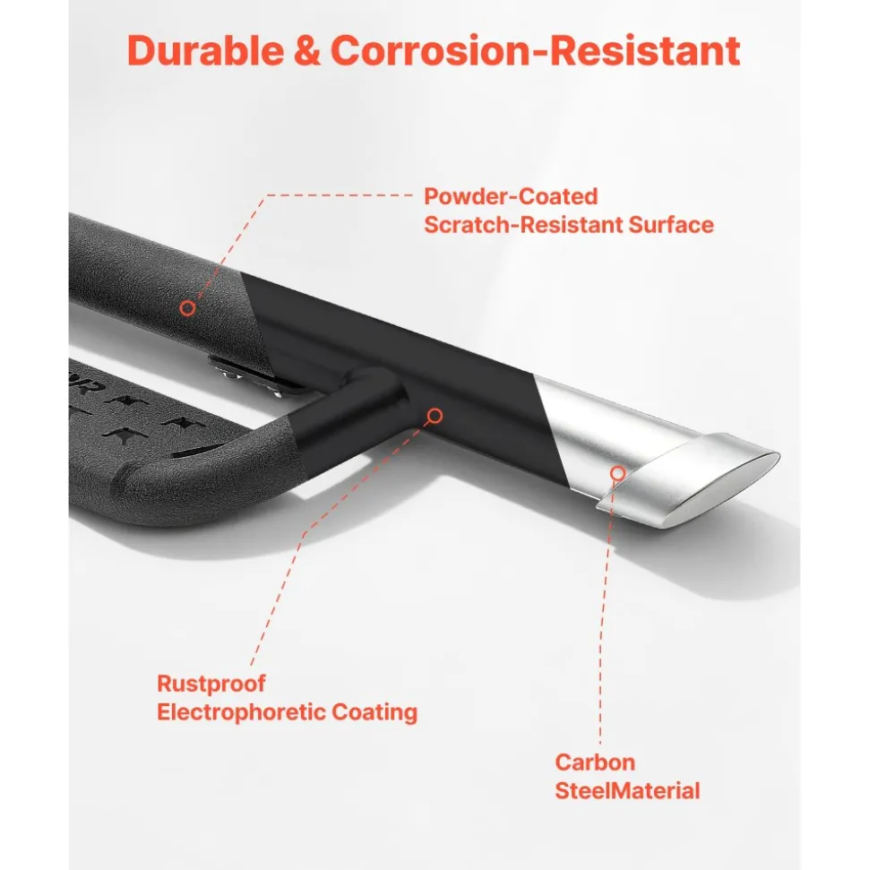 VEVOR Running Boards, 4 Inches Side Steps Compatible with 2024-2025 Toyota Tacoma Double Cab, Black Carbon Steel Nerf Bars, 550 lbs Load Capacity, Wide Non-Slip Hollow Surface with Rustproof Coating