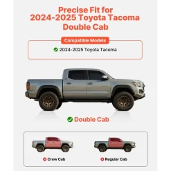 VEVOR Running Boards, 4 Inches Side Steps Compatible with 2024-2025 Toyota Tacoma Double Cab, Black Carbon Steel Nerf Bars, 550 lbs Load Capacity, Wide Non-Slip Hollow Surface with Rustproof Coating