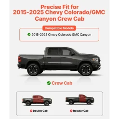 VEVOR Running Boards, 3 Inches Side Steps Compatible with 2015-2025 Chevy Colorado/GMC Canyon Crew Cab, Black Carbon Steel Nerf Bars, 550 lbs Load Capacity, Non-Slip Surface with Rustproof Coating