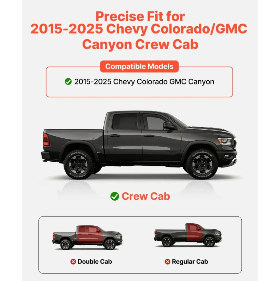 VEVOR Running Boards, 3 Inches Side Steps Compatible with 2015-2025 Chevy Colorado/GMC Canyon Crew Cab, Black Carbon Steel Nerf Bars, 550 lbs Load Capacity, Non-Slip Surface with Rustproof Coating