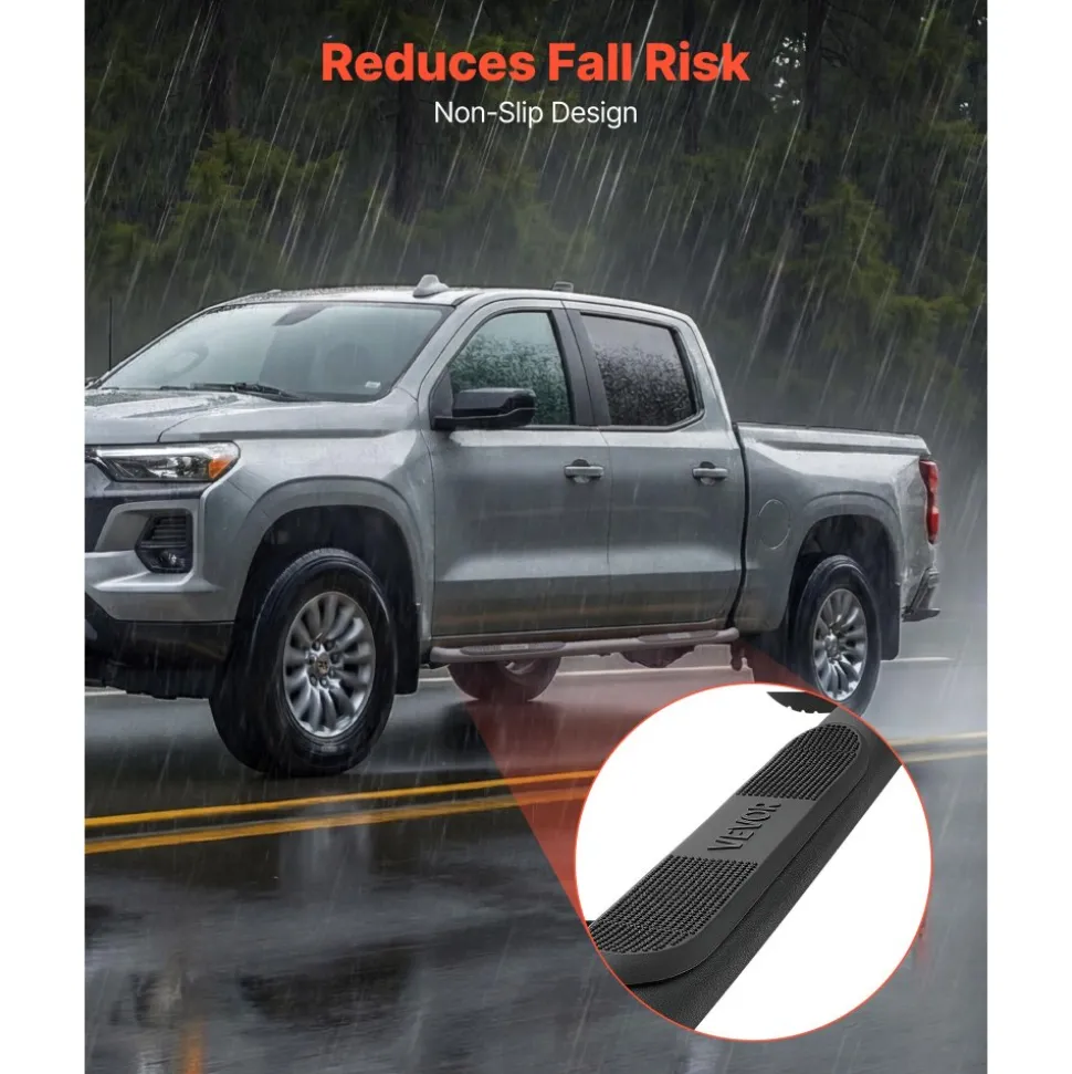 VEVOR Running Boards, 3 Inches Side Steps Compatible with 2015-2025 Chevy Colorado/GMC Canyon Crew Cab, Black Carbon Steel Nerf Bars, 550 lbs Load Capacity, Non-Slip Surface with Rustproof Coating