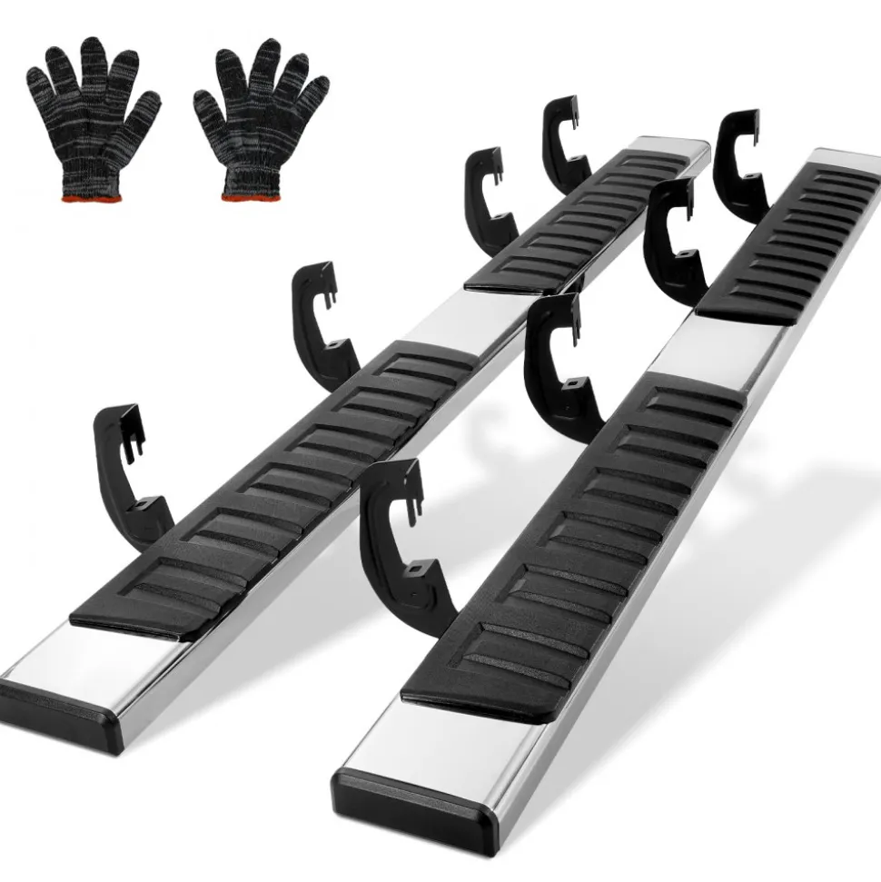 VEVOR Running Boards, 6" Step Bars Compatible with 2007-2018 Chevy Silverado/GMC Sierra 1500 Crew Cab/2019 2500HD 3500HD 1500 LD, 201 Stainless Steel Side Steps Nerf Bars, 500LBS Capacity, 2 Piece