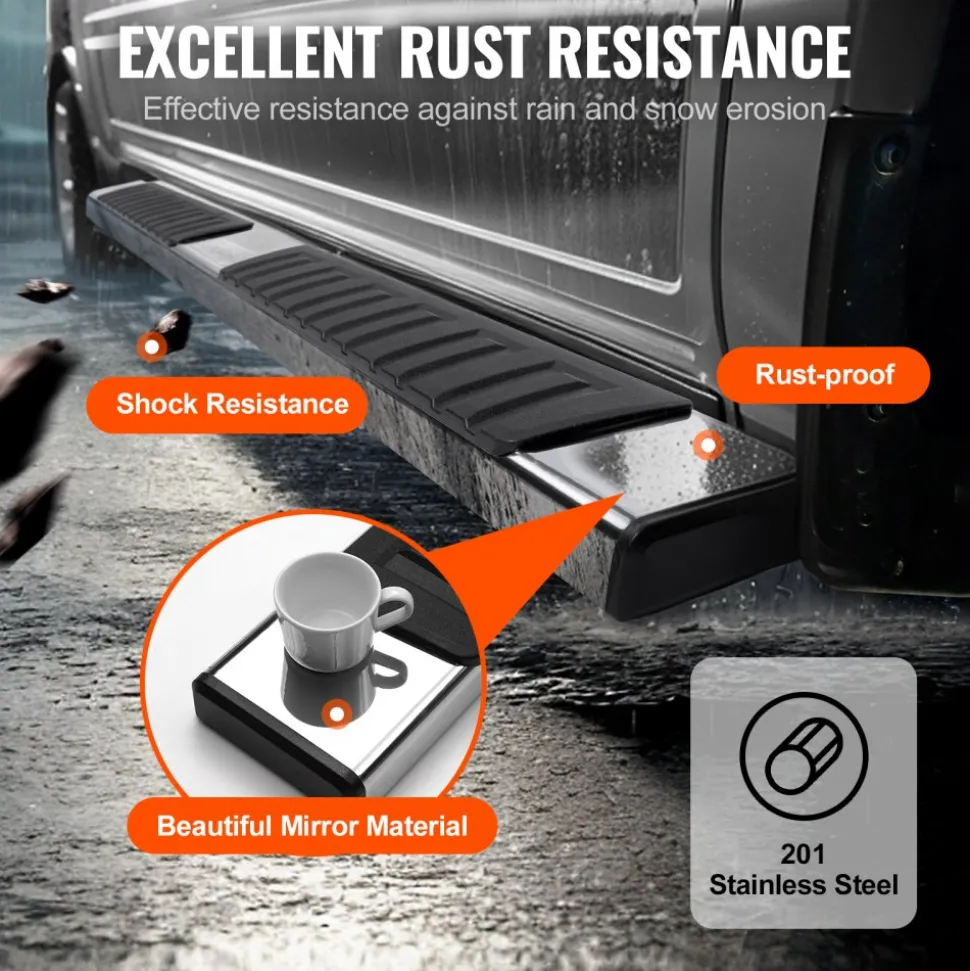 VEVOR Running Boards, 6" Step Bars Compatible with 2015-2023 Ford F150-Crew Cab/2017-2023 Ford F-250 F-350 Super Duty Crew Cab, 201 Stainless Steel Side Steps Nerf Bars, 500LBS Capacity, 2 Piece