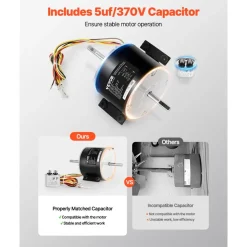 VEVOR 3315332.005 RV AC Fan Motor Replacement Genteq F48AF70A61, Dometic Brisk Air II Fan Motor, Compatible with Dometic Brisk Air II B57915 B59516 B59146 B59186 - 1/4HP AC115V 3A 1650RPM (3 Speeds)
