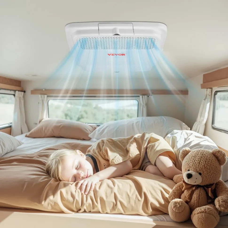 VEVOR RV Air Conditioner, 15000 BTU Non-Ducted Rooftop RV AC Unit, 65 dB Quiet Design, Including Air Distribution Box, Operation Panel and Installation Hardware, for Campers, Vans, Trailers, White