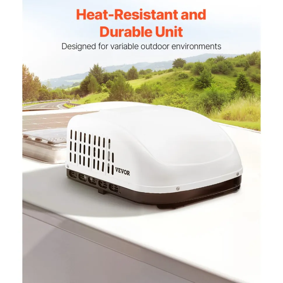 VEVOR RV Air Conditioner, 15000 BTU Non-Ducted Rooftop RV AC Unit, 65 dB Quiet Design, Including Air Distribution Box, Operation Panel and Installation Hardware, for Campers, Vans, Trailers, White