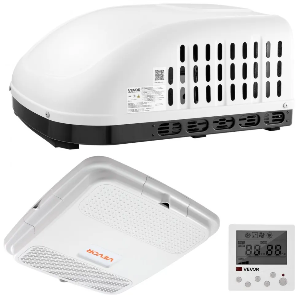 VEVOR RV Air Conditioner, 15000 BTU RV AC Unit, 120V Non-Ducted Rooftop Air Conditioner with Cooling and Heating, Four-Way Airflow, PTC Heating Module, Easy Install Quiet AC with Control Panel, White