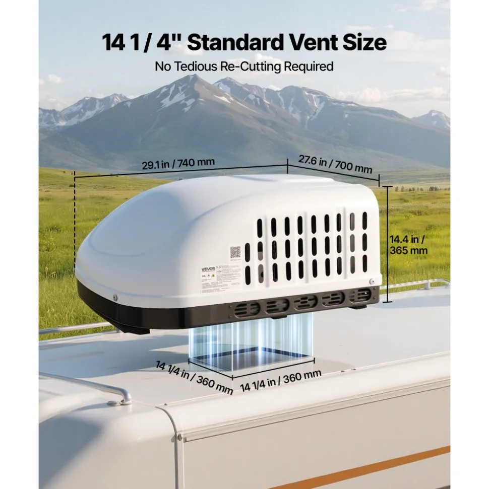VEVOR RV Air Conditioner, 15000 BTU RV AC Unit, 120V Non-Ducted Rooftop Air Conditioner with Cooling and Heating, Four-Way Airflow, PTC Heating Module, Easy Install Quiet AC with Control Panel, White