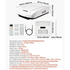 VEVOR RV Air Conditioner, 15000 BTU RV AC Unit, 120V Ducted or Non-Ducted Rooftop Air Conditioner with High-Performance Compressor Motor, Easy Install Quiet Cooling AC with Standard Vent Size, White