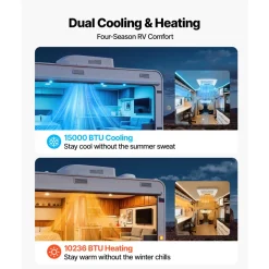 VEVOR RV Air Conditioner, 15000 BTU RV AC Unit, 120V Ducted or Non-Ducted Rooftop Air Conditioner with High-Performance Compressor Motor, Easy Install Quiet Cooling AC with Standard Vent Size, White