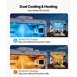 VEVOR RV Air Conditioner, 15000 BTU RV AC Unit, 120V Non-Ducted Rooftop Air Conditioner with Heat Pump and Cooling, Variable Speed Easy Install Quiet AC with ADB Button Control & Remote Control, White