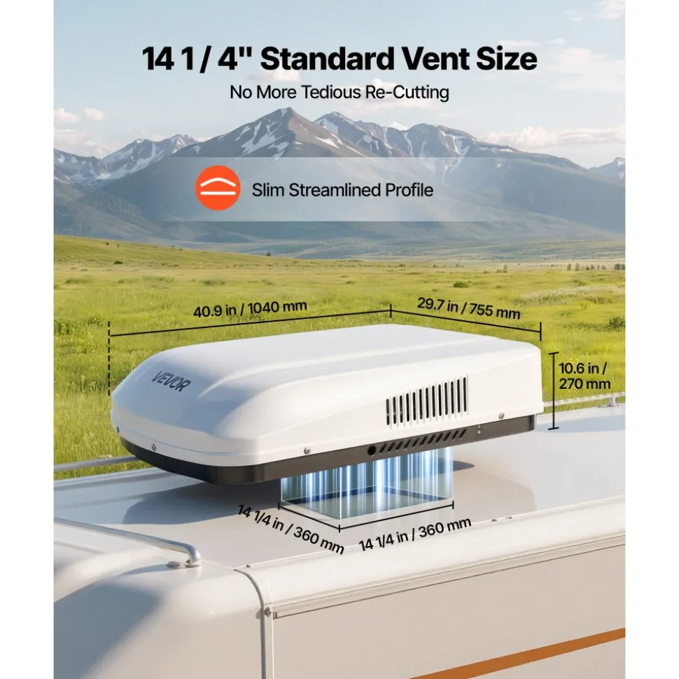 VEVOR RV Air Conditioner, 15000 BTU RV AC Unit, 120V Non-Ducted Rooftop Air Conditioner with Heat Pump and Cooling, Variable Speed Easy Install Quiet AC with ADB Button Control & Remote Control, White