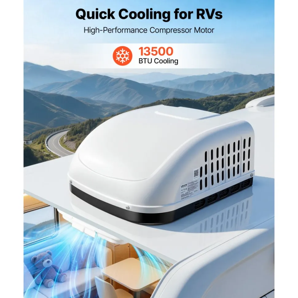 VEVOR RV Air Conditioner, 13500 BTU RV AC Unit, 120V Ducted or Non-Ducted Rooftop Air Conditioner with High-Performance Compressor Motor, Easy Install Quiet Cooling AC with Standard Vent Size, White
