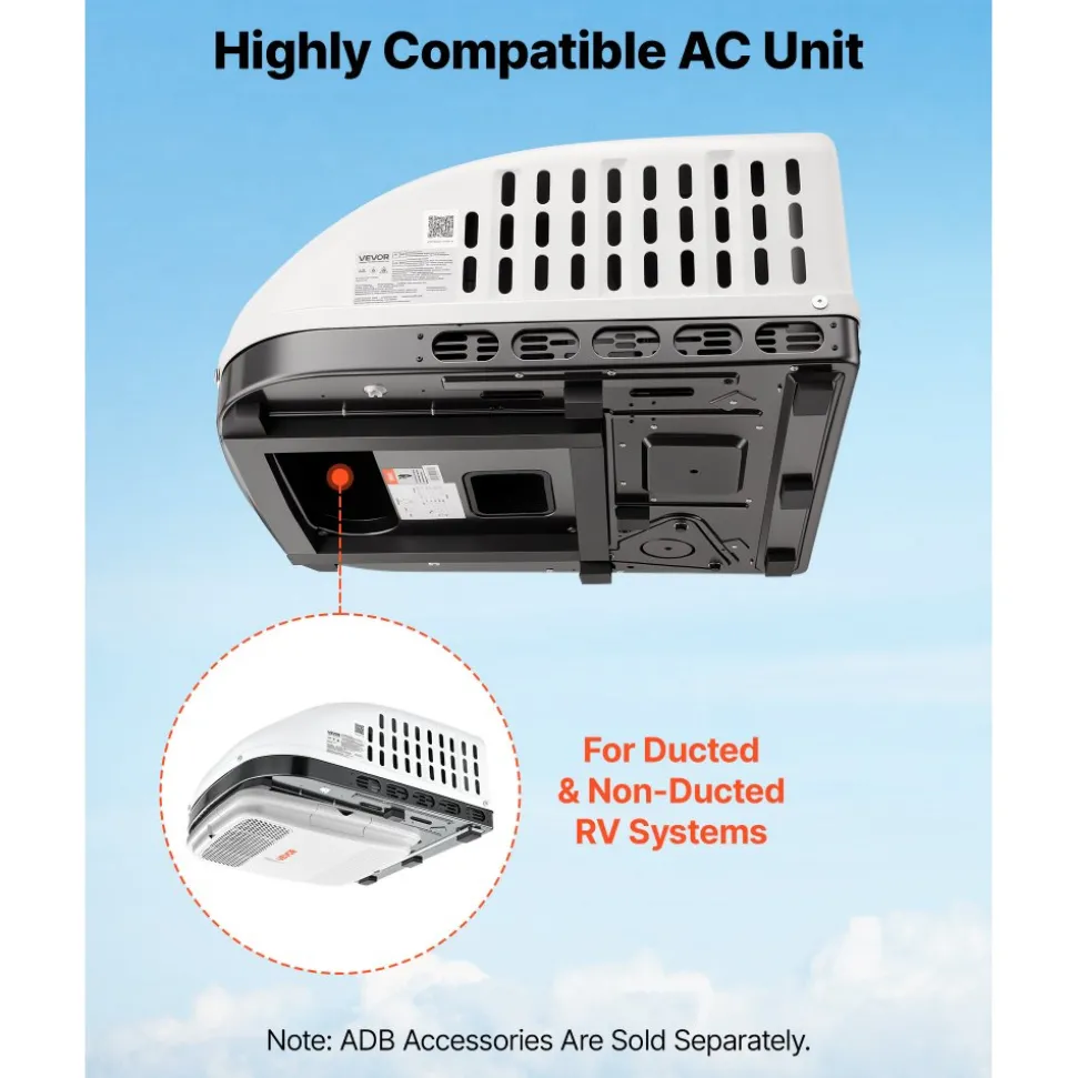 VEVOR RV Air Conditioner, 13500 BTU RV AC Unit, 120V Ducted or Non-Ducted Rooftop Air Conditioner with High-Performance Compressor Motor, Easy Install Quiet Cooling AC with Standard Vent Size, White